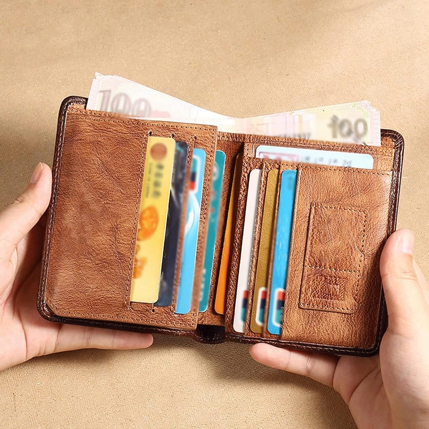 RFID Genuine Leather Trifold ID Window Men's Wallets
