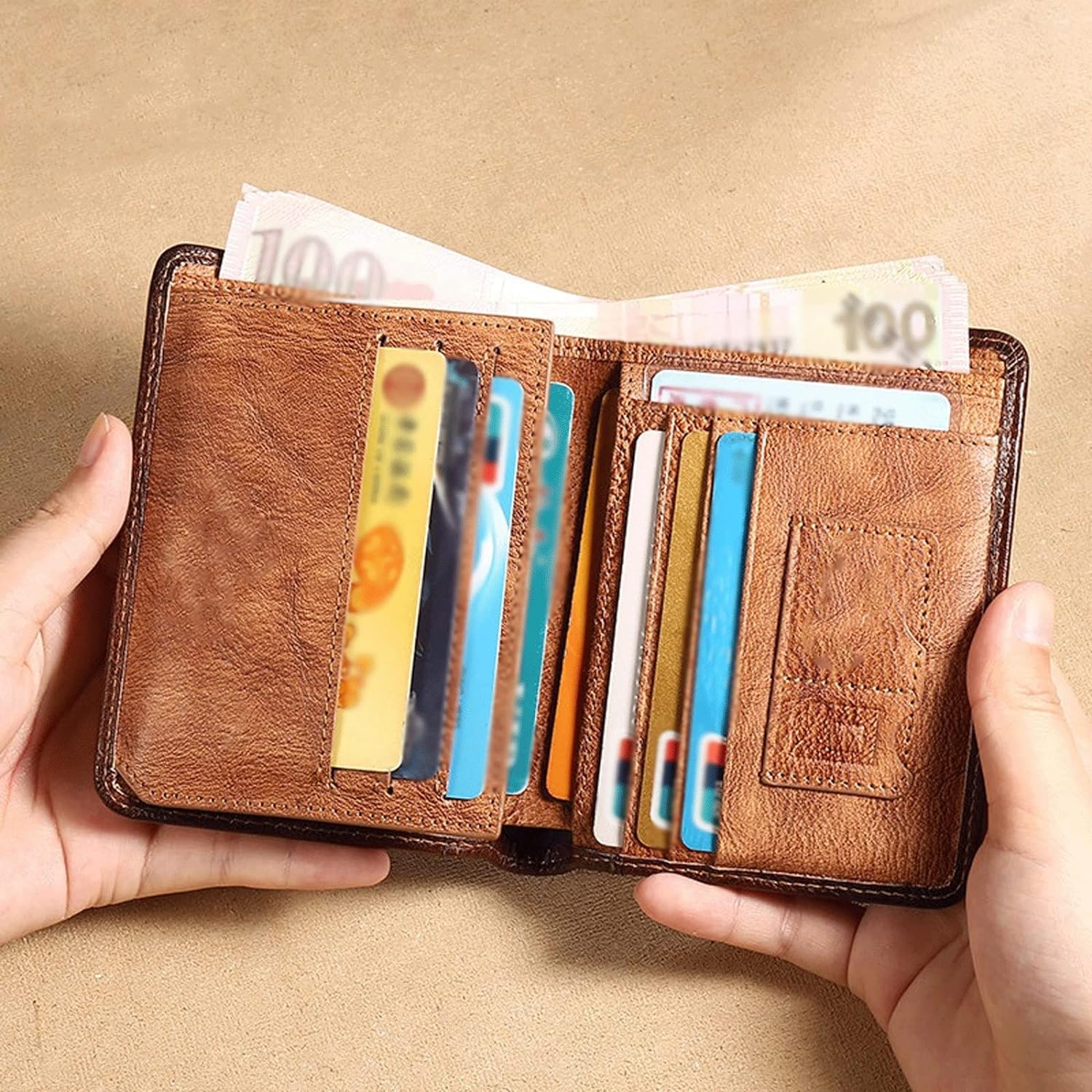 RFID Genuine Leather Trifold ID Window Men's Wallets