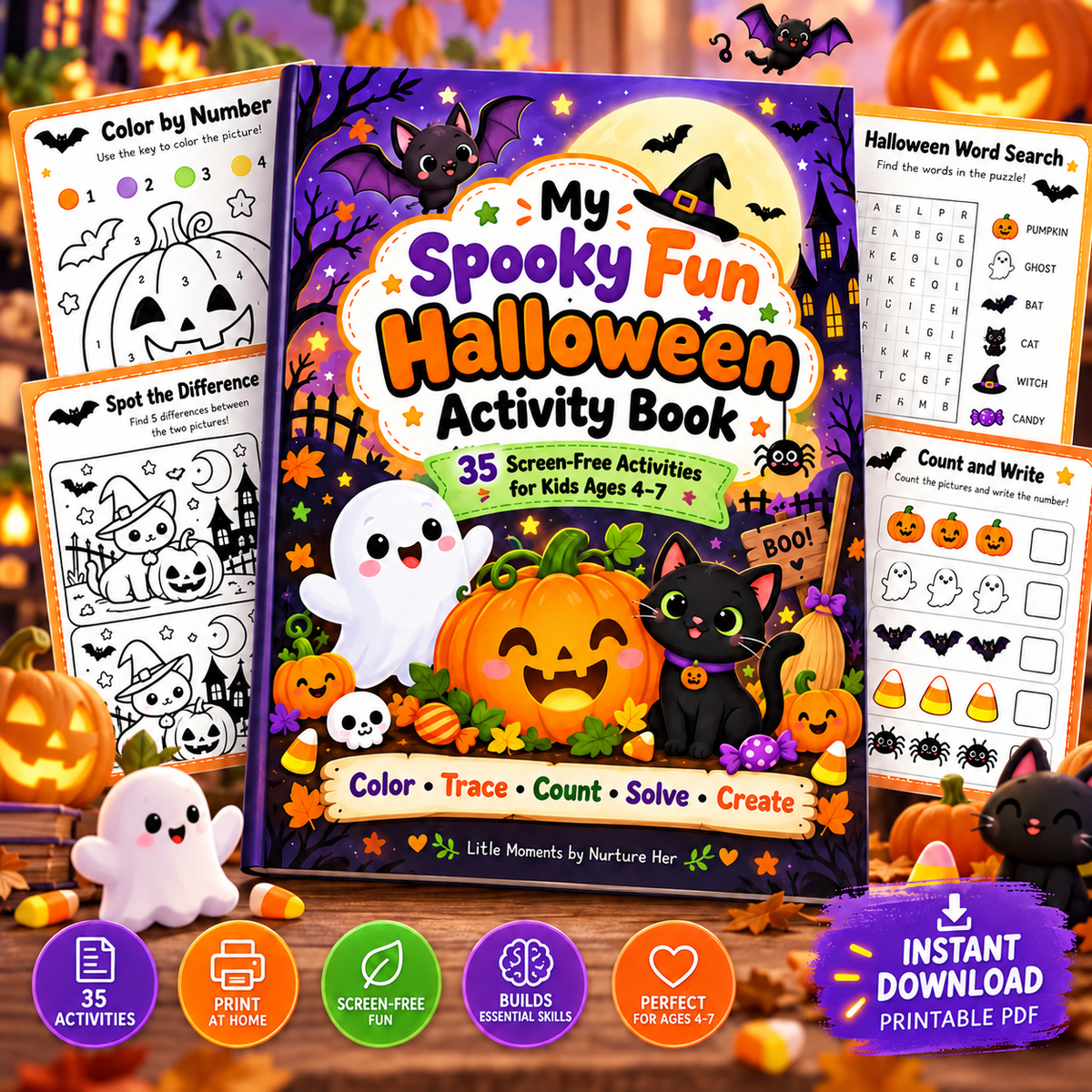 My Spooky Fun Halloween Activity Book | 35+ Printable Activities for Kids Ages 4–7 | Screen-Free Halloween Fun