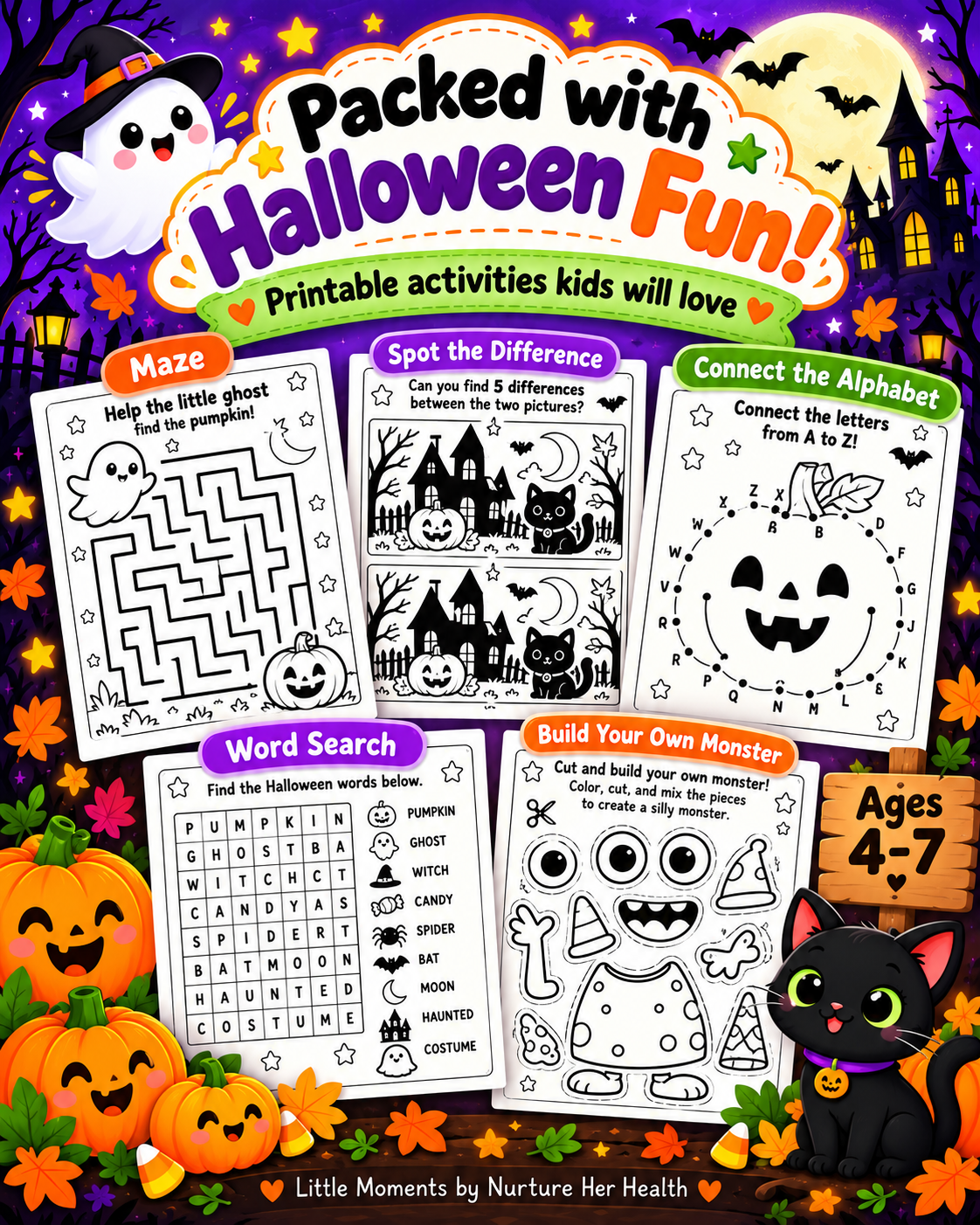 My Spooky Fun Halloween Activity Book | 35+ Printable Activities for Kids Ages 4–7 | Screen-Free Halloween Fun